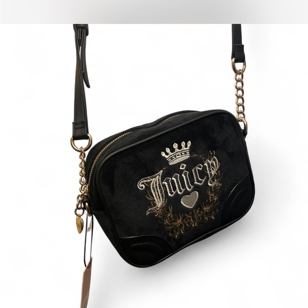 NWT Juicy Couture Black Velour Heritage Crossbody Bag